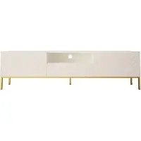 Homlando TV Schrank GINAX 190 cm WEIß MATT / WEIß GLANZ mit goldenem Rahmen Unterschrank Fernsehschrank TV Board Sideboard