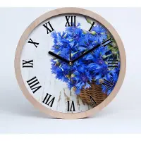 Tulup Holzuhr 30fi cm wanduhr - schwarze Spitzen - Kornblumen in einem Korb
