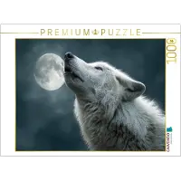 CALVENDO Puzzle Heulender Wolf bei Vollmond | 1000 Teile Lege-Größe 64 × 48 cm Foto-Puzzle für glückliche Stunden