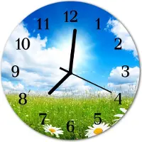 Tulup Glasuhr Wanduhr Küchenuhr Echt-Glas 30fi cm Wiese Blumen mehrfarbig