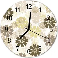 Tulup Glasuhr Wanduhr Küchenuhr Echt-Glas 30fi cm Blumen Kunst beige
