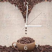 Wallario Design Wanduhr Tasse mit Kaffeebohnen - Kaffeedesign aus Echtglas, Größe 30 x 30 cm