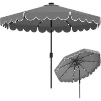 KOMFOTTEU Sonnenschirm Ø300 cm mit 24 LED-Lichtern, Terrassenschirm mit Kurbel & Volant, Gartenschirm 35°knickbar, Marktschirm für Garten, Terrasse & Strand, Ohne Schirmständer