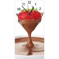 Wallario Design Wanduhr Schoko-fondue mit Erdbeer am Stiel aus Echtglas, Größe 30 x 60 cm