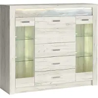 Lomadox Highboard modern in Esche weiß mit LED Beleuchtung INGENIO-161