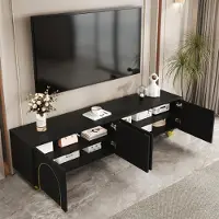 STILVORA TV-Schrank Sideboard TV-Lowboard mit 4 strukturierte Türen,Fernsehtisch TV-Möbel mit verstellbare Trennwände für Wohnzimmer,Lange 170cm,Schwarz&Gold
