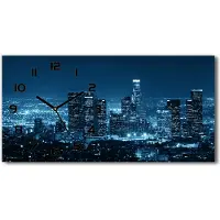 Tulup Wanduhr aus Glas – 60x30 cm - Glasbild - Glasuhr - Gehärtetes Glas - schwarze-zeiger - Los Angeles bei Nacht