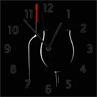 Wallario Design Wanduhr Rotwein bei Nacht aus Echtglas, Größe 30 x 30 cm