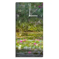 Wallario Design Wanduhr bedruckt, Größe 30 x 60 cm, Motiv: Blühender Seerosenteppich