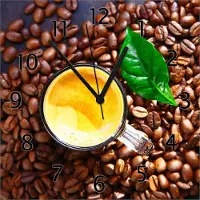 Wallario Design Wanduhr Kaffee und Bohnen aus Echtglas, Größe 30 x 30 cm