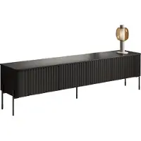 Mirjan 24 TV-Lowboard Vera 190, TV-Schrank mit vier Drehtüren, Schwarze Metallfüße (Farbe: Schwarz)