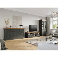 Lomadox Wohnzimmer Set, Massivholz in grau mit Eiche Optik BORMIO-163, 3-teilig