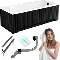 For you Aqua | Badewanne Acryl Besco Bona - 170x70 Cm - Antibakterielle Beschichtung - Automatischer Siphon - Schwarz - mit geriffelter Verkleidung