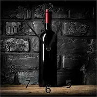 Wallario Design Wanduhr Rotwein-Flasche am Abend aus Echtglas, Größe 30 x 30 cm