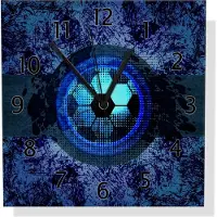 Wallario Design Wanduhr Fußball Design - Abstraktes Muster in blau aus Aluverbund, Größe 30 x 30 cm