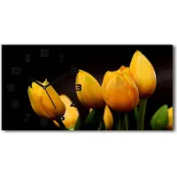 Tulup Wanduhr aus Glas – 60x30 cm - Glasbild - Glasuhr - Gehärtetes Glas - schwarze-zeiger - Gelbe Tulpen