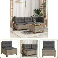 The Living Store Gartensofa ohne Armlehnen mit Kissen Grau Poly Rattan