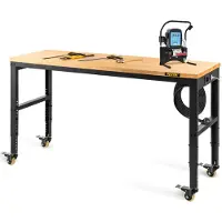 Zerbaco Höhenverstellbare Werkbank 122 x 51 x 79 - 104 cm Spanntisch, 720 kg Gewichtskapazität Arbeitstisch, Braun Klappbare Werkzeugbank aus Kaltgewalzter Stahl, Multifunktionswerktisch für Werkstatt