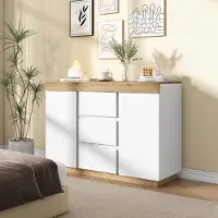 STILVORA Kommode mit 3 Schubladen und 2 Türen, Sideboard für Schlafzimmer und Wohnzimmer, Schließfach,Funktion von Aufbewahrung, weiß+oak