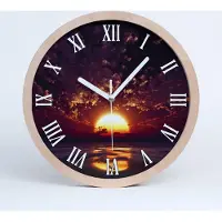 Tulup Holzuhr 30fi cm wanduhr - weiße Spitzen - Sonnenuntergang