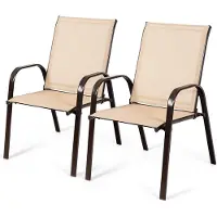 KOMFOTTEU 2er Set Gartenstühle, Balkonstühle mit Armlehnen & hoher Rückenlehne, Terrassenstühle aus Metallrahmen, Essstühle für Patio, Terrasse (Beige)