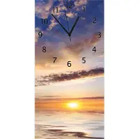 Wallario Design Wanduhr bedruckt, Größe 30 x 60 cm, Motiv: Sonnenuntergang über dem Wasser