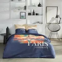 TODAY Bettwäsche-Set 2 Personen 240x220 cm, 100% Baumwolle, Paris Druck, Java, Blau