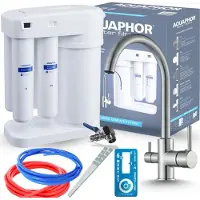 ARI Wasserfilter Set Morion mit 3-Wege Küchenarmatur LINKO INOX, Umkehrosmose, Wasserfilter-Anschluss, 360° schwenkbar