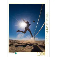 CALVENDO Puzzle Sexy Volleyballspielerin springt im Sand unter der Sonne | 1000 Teile Lege-Größe 64 × 48 cm Foto-Puzzle für glückliche Stunden