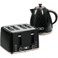 Fortuna Lai 2-in-1 Küchenset, Toaster und Wasserkocher, mehrere Optionen, 1,7 L, 4 Toastscheiben gleichzeitig, Kunststoff, Schwarz