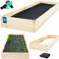 KOTARBAU Hochbeet für Garten 200x100x27cm Gemüsebeet Pflanzkasten mit Vlies Kräuterbeet Handschuhe mit Krallen Blumenkasten aus Kiefernholz Natürlich