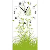 Wallario Design Wanduhr bedruckt, Größe 30 x 60 cm, Motiv: Grüne Sommerwiese