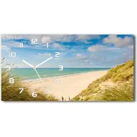 Tulup Wanduhr aus Glas – 60x30 cm - Glasbild - Glasuhr - Gehärtetes Glas - weisse-zeiger - Küstendüne