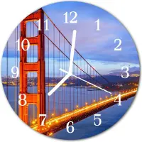 Tulup Glasuhr Wanduhr Küchenuhr Echt-Glas 30fi cm Golden Gate rot