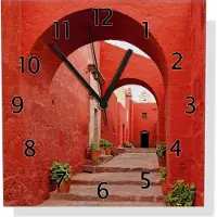Wallario Design Wanduhr Roter Torbogen aus Aluverbund, Größe 30 x 30 cm