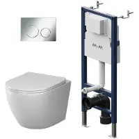AM.PM Wand-WC spülrandlos Set AquaSpin mit Vorwandelement Komplettset Unterputz Spülkasten AquaSpin Unterputzspülkasten Schüssel Drückerplatte