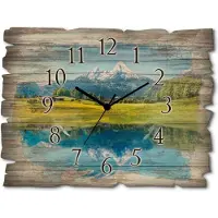 ARTland Holz Wanduhr Funkuhr - schwarzer Zeiger Landschaft in den Alpen Größe: 40x30 cm