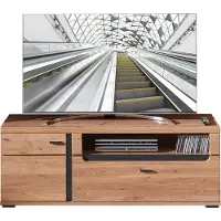 Lomadox TV Lowboard mit Esche Massivholzfront STAVEN-36 mit Absetzungen in schwarz matt, B/H/T ca. 150/55/42 cm