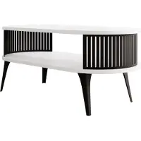 Mirjan 24 Couchtisch Roenni Oval, Wohnzimmer Kaffeetisch, Beine und Seiten aus Stahl (Farbe: Schwarz / Arktisches Weiß)