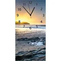 Wallario Design Wanduhr bedruckt, Größe 30 x 60 cm, Motiv: Einsamer Strand in Cornwall England