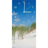 Wallario Design Wanduhr bedruckt, Größe 30 x 60 cm, Motiv: Düne am Strand unter blauem Himmel