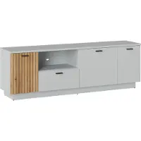 Lomadox Lowboard 180cm breit, grau mit Eiche, Rillenoptik, ASHBURTON-129