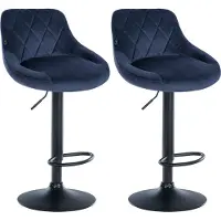 CLP 2er Set Barhocker Lazio Samt, Farbe:blau, Gestell Farbe:schwarz