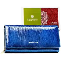 Peterson | Damenbrieftasche, aus Leder, mit Fächern, in Blau, 19x10 cm