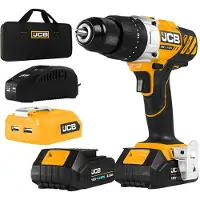 JCB Akku Schlagbohrschrauber 18V 2x 2,0 Ah Akkus Ladegerät USB Adapter Tasche
