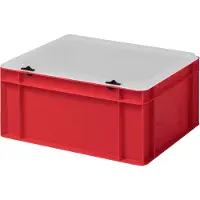 OEM Kunststof Stapelbox, Opbehalter, Kunststoffbox in 5 Farben und 16 Größen, mit transparentem Deckel (Mat) (Rot, 40 x 30 x 18 cm)