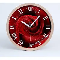 Tulup Holzuhr 25fi cm wanduhr - weiße Spitzen - Tropfen auf Rose