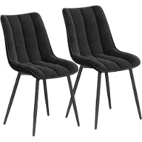 Woltu Esszimmerstühle 2er-Set, Polsterstuhl mit Rückenlehne, bis 150 kg belastbar, Sitzfläche aus Samt, Metallbeine, Schwarz