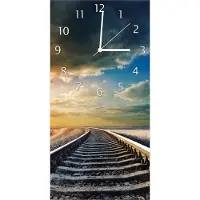 Wallario Design Wanduhr bedruckt, Größe 30 x 60 cm, Motiv: Bahnschienen ins Ungewisse
