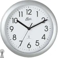 Magic 4490/19 Wanduhr Funk Funkwanduhr analog silbern rund schlicht
